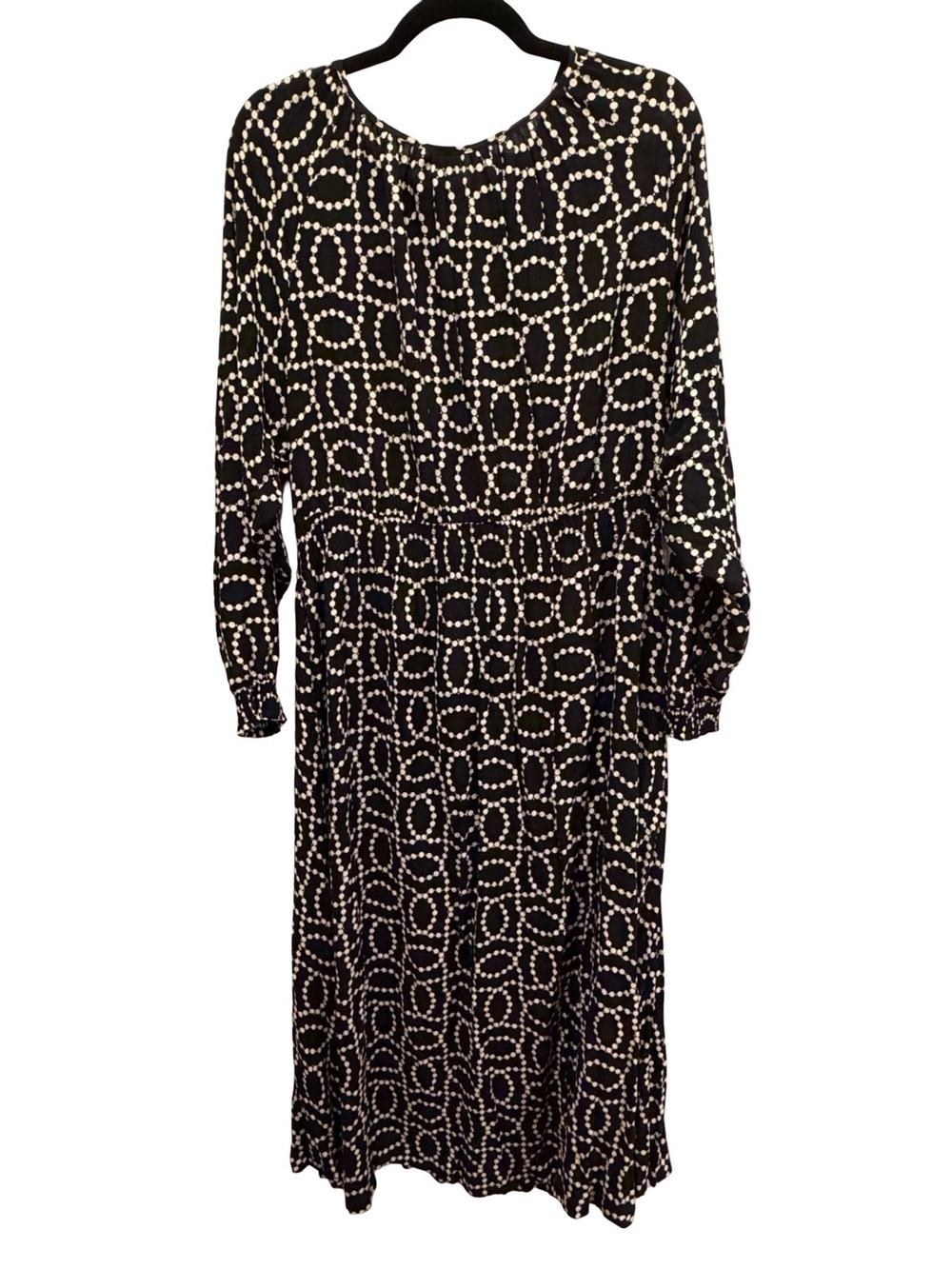 H&M Black White Geometric Print Long Sleeve Midi Maxi Dress Women's Large L - Picture 3 of 7